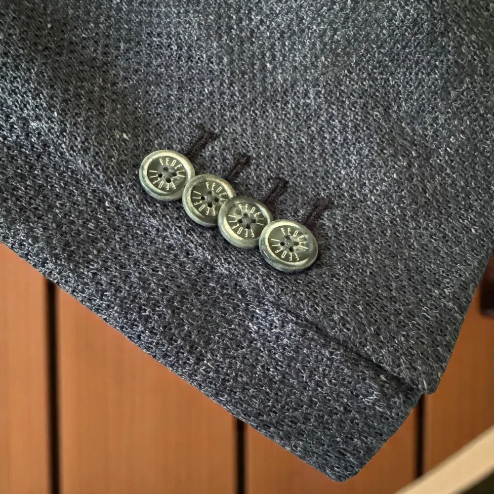 $1650 - Fedeli Damon Linen Jacquard Summer Blazer/Jacket - Navy Blue - 40 / 50 R - Picture 16 of 16